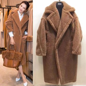 겨울 가짜 모피 코트 테디 베어 브라운 양털 재킷 여성 패션 겉옷 퍼지 재킷 두꺼운 오버 코트 따뜻한 긴 파카 여성