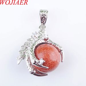 Wojiaer Natural Dragon Claw Pendant Round Golden Sand Stones Pendulum Necklace för män Kvinnor Smycken Reiki Amulet Gift N3107