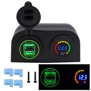 Freeshipping Car Dual 12V Bil Cigarettändare Socket Splitter 12V USB 4.2A Strömadapter Laddare Digital Voltmeter Cy707-CN