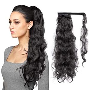 Long Wavy human Ponytail Extension 26 Inches wet wavt Ponytail for Women Magic Paste remy Body Wavy Wrap Around Ponytail 160g