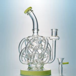 2021 독특한 디자인 12 Recycler Hookahs 튜브 유리 봉 소용돌이 Dab Oil Rigs Super Cyclone Waterpiopes Bongs Rig Inline Perc Withj Bowl XL137