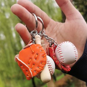 PU Leather Baseball Gloves Keychain Wood Baseball Bat Keyring sports Key Rings Bag Hangs Fashion jewelry