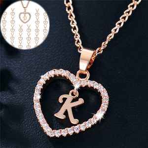 Iced Out Heart Necklaces Initial Letters Jewelry A-Z 26 Alphabets Silver Gold Charm Crystal Love Shaped Pendant Necklace Gift for Women Girl