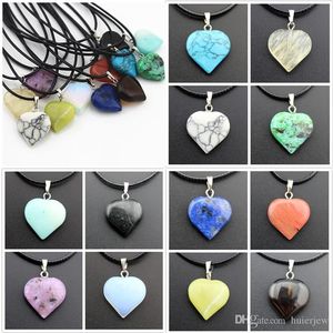 Rope Leather Necklaces Statement Jewelry Cheap Healing Crystals Heart Moon Natural Stone Pendants Stone Necklace