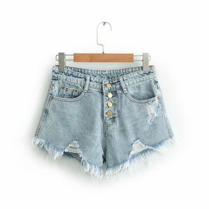 Pantaloncini di jeans vintage strappati con frange da donna Pantaloncini di jeans tascabili casual Pantaloncini caldi da ragazza estiva 2019
