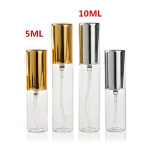 5ml 10ml de vidro transparente frasco de pulverizador claro atomizador de perfume com tampão de prata ouro portátil mini frascos de amostras