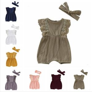 Bebek Tulum Kız Fırfır Katı Tulumlar Kafa Takım Elbise Bebek Yaz Butik Onesies Yenidoğan Moda Bodysuits Biddle Tırmanış Giyim C5858