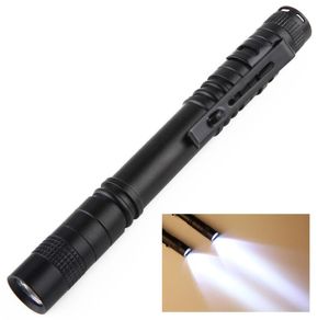 Levou Forma Pen Mini lanterna de alumínio lanternas liga bolso Anti portátil visto o preto Lamp Torch com Clipe ferramenta multifuncional