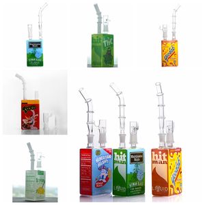 Partihandel Hitman Mini Liquid Hookahs Rigs Oil Dab Glass Cereal Box 14,4 mm med domlösa glasbongrökningstillbehör