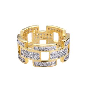 Wholesale- diamonds Hollow rings for men western luxury ring with side stones real gold plated copper zircons jewelry gift for bf husband