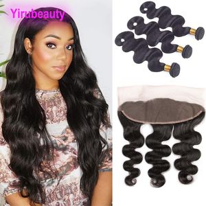 Yirubeauty Brazilian Virgin Hair 13x4 spets frontal med buntar Body Wave 4 stycken/lot människohår