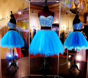 Two Pieces Knee Length Prom Dresses Tulle Sweetheart Neckline With Applique Beads Short A-line Lace Up Cocktail Evening Dresses DH1482