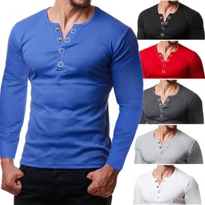 2019 Tshirt Men Solid Color Slim Fit Long Sleeve T Shirt Men Mandarin Collar Casual T-Shirts Brand Tops & Tees