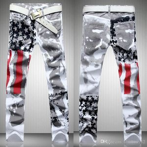 Fashion Mens Designer Jeans Men Famous Brand Denim med vingar Amerikanska flaggan plus storlek