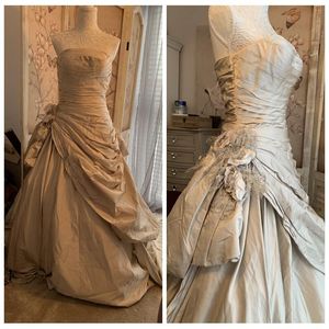 2020 Vintage Tafetta Kleider Sweep Zug Geraffte Falten Perlen Handgemachte Blumen Nach Maß Brautkleid Vestido De Novia 401 401