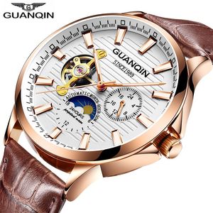 Cwp GUANQIN 2021 relógio luminoso masculino automático à prova d'água couro mecânico rosa ouro esqueleto negócios relogio masculino2177