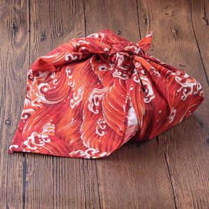 Tovaglia in stile giapponese Cotone Furoshiki Giappone Tradizione classica Onde Nuvole Griglia stampata 52 cm / Molti usi QW9785