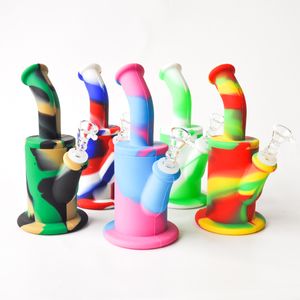 Colorful 8.5inches Silicone Water Pipe Recycler Bubbler Smoking Accessories unbreakabale silicone bongs with downstem and glass bowl