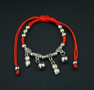 Hot-Selling Seedling Silver-Red Rope Flätat Armband Operating Seedling Silver Foot Chain Braided Alloy Tibetan Silver Armband W605