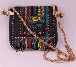 Dhl50pcs Messenger Bags bordados em estilo ￩tnico Tribal Bolsa de corpo transversal com franjas