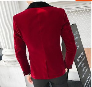 Brand New Rose Red Velvet Groom Tuxedos Black Notch Lapel Groomsman Wedding 2 Piece Suit Fashion Men Prom Jacket BlazerJacket Pan311t