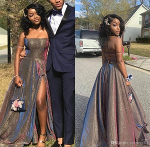 Tanie Seksowne Afrykańskie Nigeryjczyk Mermaid Prom Dress Long Bez Ramiączek Cekinę High Side Split Formalna Suknia Wieczorowa Suknie Vestidos de Noiva