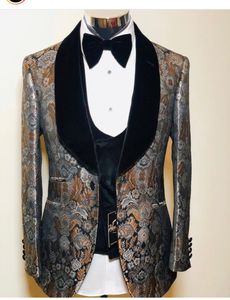 Męskie Garnitury ślubne 2020 Włoski Design Custom Make Formalny żakardowy Dymienie Tuxedo Jacket 3 szt. Groom Terno Party Garnitury dla mężczyzn