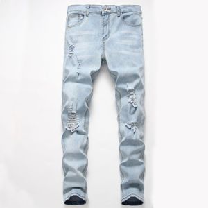Jeans da uomo Mens Biker Vintage Style Foro maschile Distressed Slim Fit Pantaloni casual in denim Pantaloni azzurri Taglia asiatica