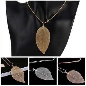 Fashion Real Leaf Dipped Long Leaf Pendants Necklace for Women Gold Plated Handmade DIY Stray Leaves Necklaces 4 Colors DHL