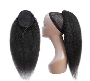 Kinky Straight Ponytail Human Hair Remy Brazilian Drawstring Ponytail 1 Piece Clip In Hair Extensions 1B Pony Tail