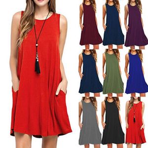 Women fashion dress 2019 Summer new solid color round neck sleeveless vest beach dress off shoulder dress 10 colors C6647