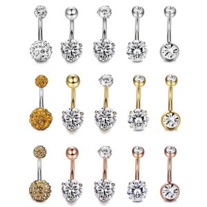 5pcs / set round love heart cute crystal body smycken piercingar rostfritt stål rhinestone navel bell knäppas piercing ringar för kvinnor gåva