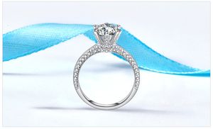 Anelli da donna di lusso con diamante a sei griffe carati S925 Anello di fidanzamento in argento sterling per gli amanti del regalo
