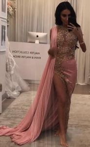 2020 арабский Асо Эби розовое кружево бисером вечерние платья кружева бисером платья выпускного вечера высокий Сплит формальная вечеринка Второй прием платья ZJ355