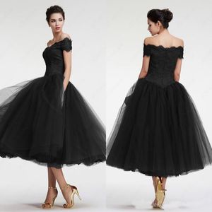 Little Black Tea Length Mother of the Bride Dresses 2019 Off Shoulder Zipper Back Maid of Honor Dress Party Gowns