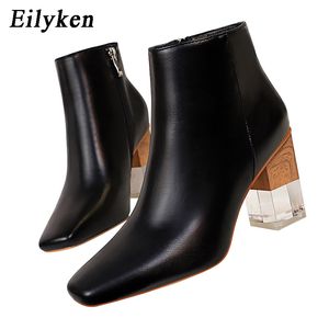 Hot Sale-2019 New Winter Western Women Boots Square Toe Zipper Fashion Crystal High Heels Ankle Boot Ladies Shoes