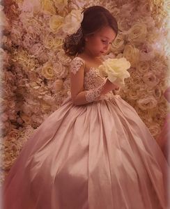 빈티지 꽃 여자 드레스 결혼식 쥬얼리 넥 긴 소매 레이스 아플리케 파티 생일 어린이 communion girl pageant gowns