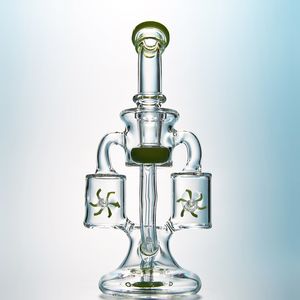 Wholesale 14mm dab for sale - Group buy Green Purple Glass Bongs Hookahs Double Recycler Bong Propeller Spinning Percolator Oil Rigs Dab Rig mm Joint Water Pipes With Heady Bowl XL167