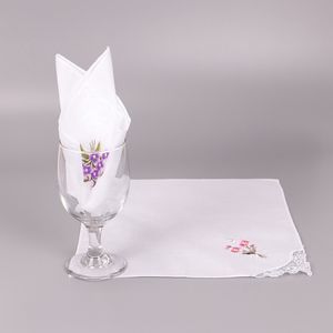 5PCS Vintage Cotton White Floral Handkerchief Girl Napkin Embroidered Women Napkin Embroidered Butterfly Lace Flower Handkerchief