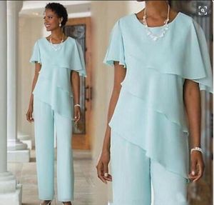 2019 Nowa Matka Bride Sukienek Spodnie Garnitowskie Gościnne Dress Silk Szyfon Krótki Rękaw Własna Matka Bride Pant Suitits Custom Made