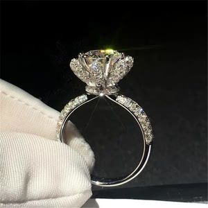 Victoria Wieck gioielli di lusso vero argento sterling 925 taglio rotondo topazio bianco diamante CZ oro rosa anello da donna con fiore da sposa regalo