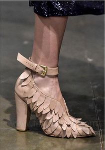 Hot Sale-Leaf Fringe T Stage Dress Shoes High chunky heels Pointy toe Woman Evening Party Shoes