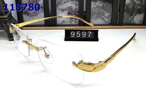 Wholesale green drill resale online - High quality buffalo horn glasses for men gold leopard drill rimless framed new fashion sport sunglasses red green blue brown clear lens
