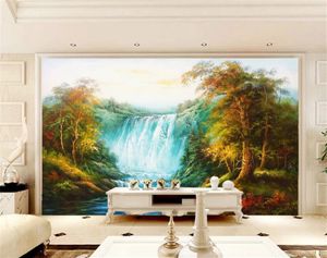 Great Falls Woods Beautiful Italian European-style hand-painted landscape background wall painting 3d wallpaper