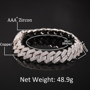 13mm Cuban Link Chain Iced Out Bracelet for Men Cubic Zircon Hip Hop Jewelry for Male