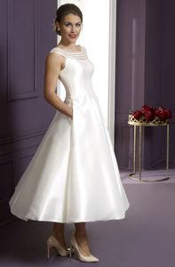 Vintage herbata długość a-line satynowe krótkie suknie ślubne z najszerszym klejnotem szyi guziki proste krótkie suknie ślubne na drugi ślub