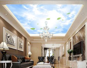 Rotolo di carta da parati 3D personalizzato Cielo blu e nuvole bianche Camera da letto Soggiorno Decorazione murale a soffitto