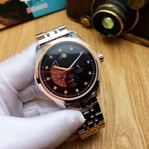 Tüm kadranlar çalışır Erkekler İzler Otomatik Mekanik Aydınlık Ay Faz Volan Paslanmaz Çelik Band Üst Marka Tasarımcısı Diamond Watch Erkekler Montre De Luxe