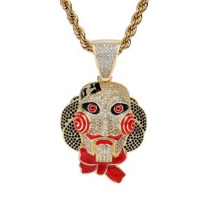 Chainsaw Ugly Mask Pendant & Necklace Hip Hop Jewelry Women Men's Colorful Cubic zircon With Rope Chain For Fashion