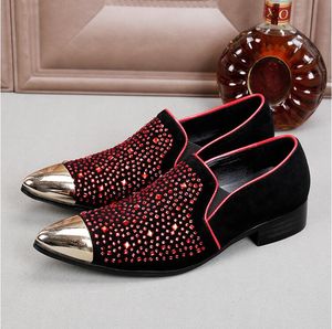 Klassische Business-Diamant-Strass-Männer-Loafer mit Nieten und spitzer Zehenpartie, Party-Hausschuhe, Hochzeitsschuhe H350